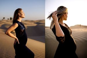 Maternity portraits Sunset Dubai desert