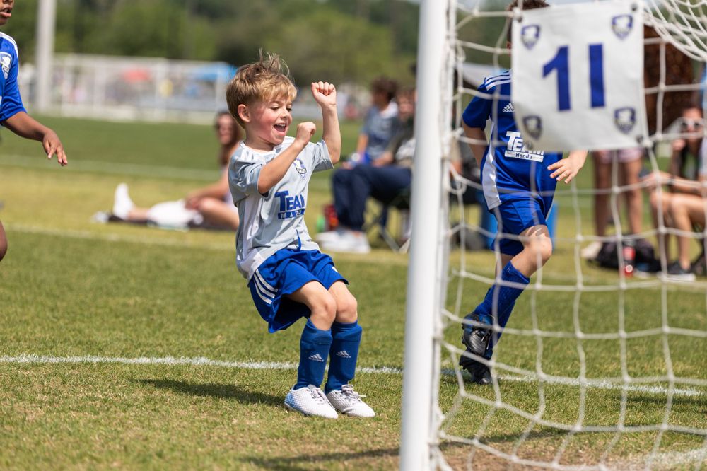 Soccer player celebrating a goal