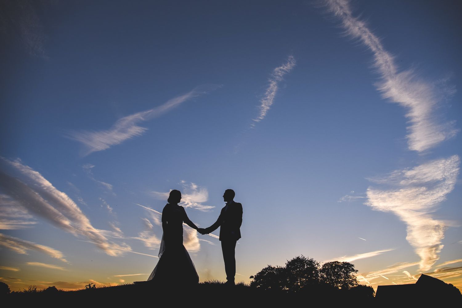 Steven & Claire wedding photographers Oxfordshire bride and groom sunset Caswell House