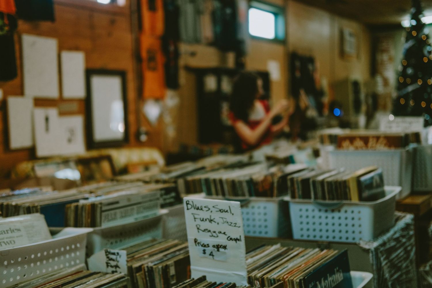 Photo of a girl in a record shop