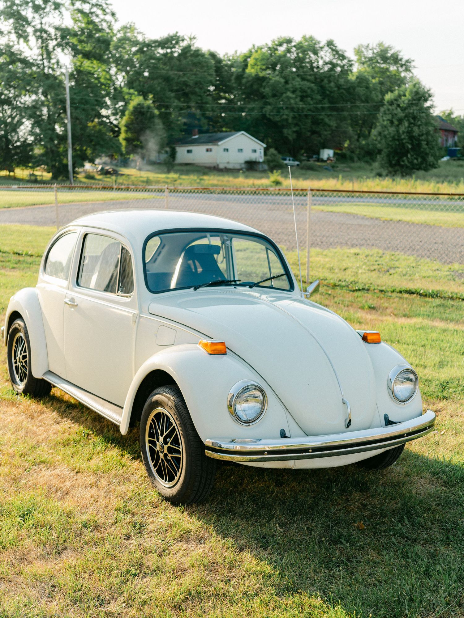 white vintage VW Bug