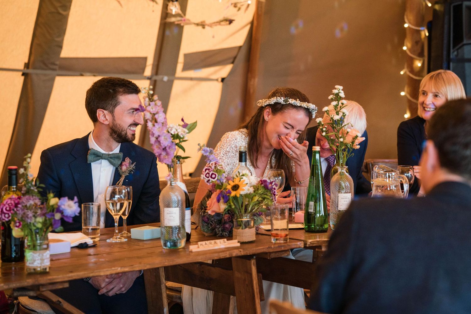Zara Davis Wedding Photography Gloucestershire Cheltenham Cotswolds conygree farm bride laughing speeches