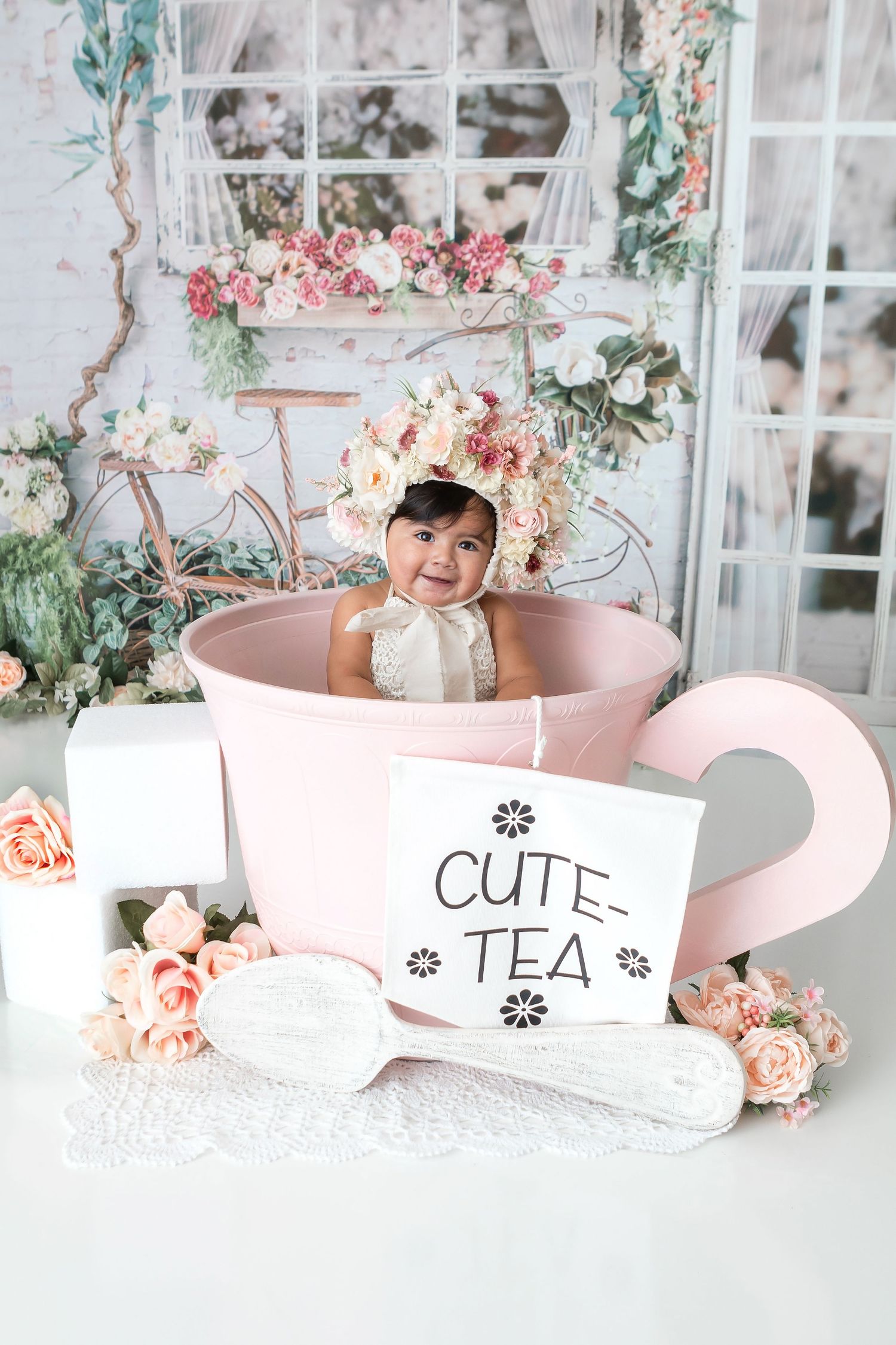 Tea cup Spring milestone Session West Lafayette, Indiana