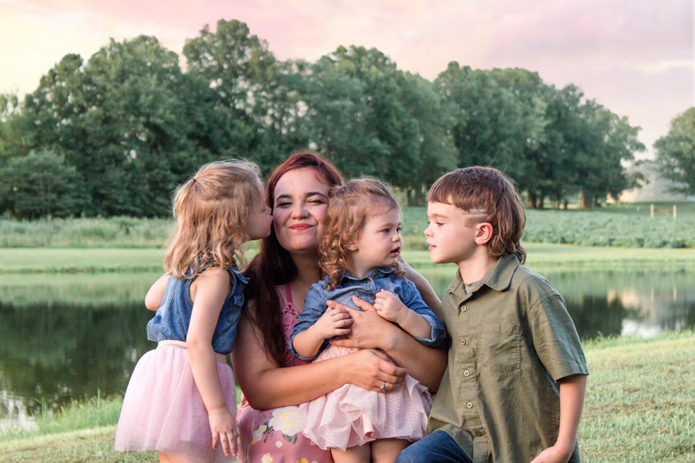 Children with aunt fall extended family photo session by lake Cindee Miller Give It A Shot Photography St. Louis