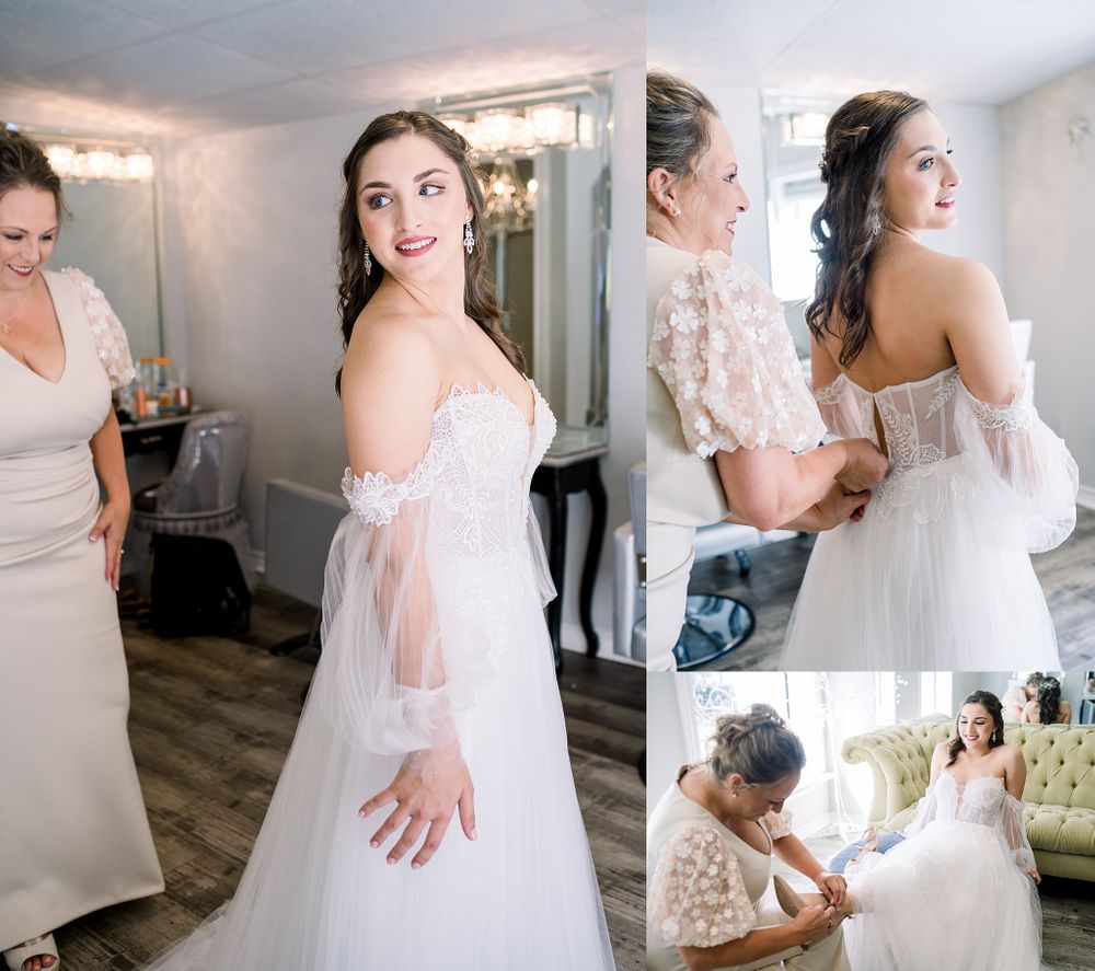 Elegant getting ready moments in a bridal suite with soft natural light.
