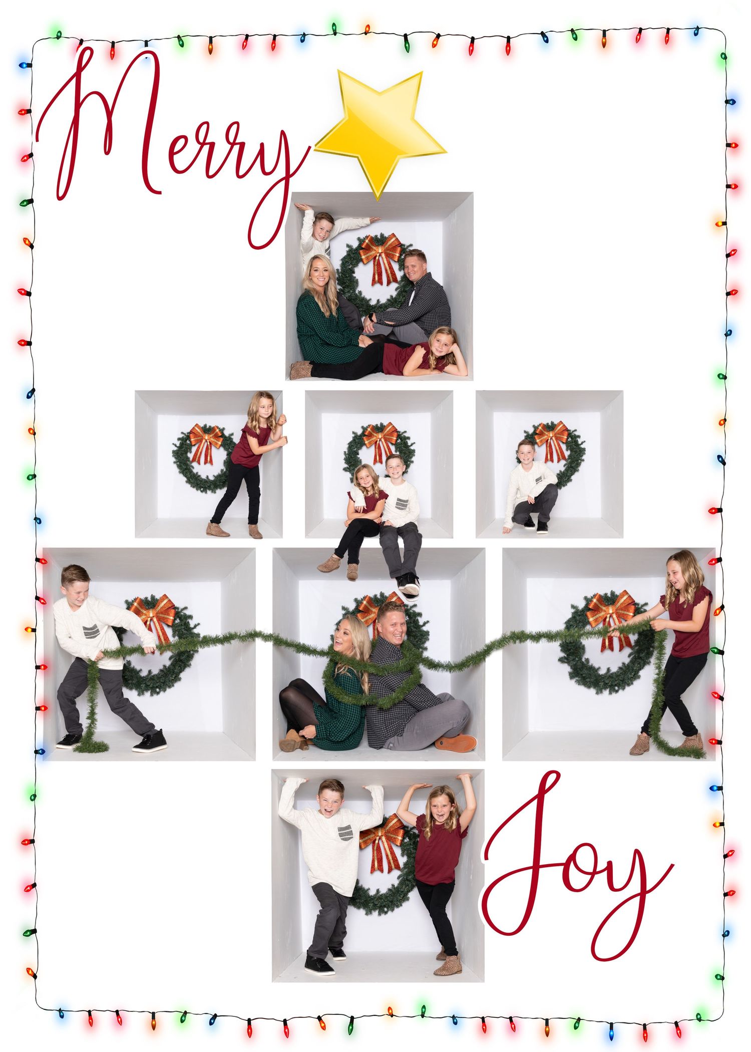 a family christmas box collage image compiled to look like a chirstmas tree at a christmas mini session in alabama