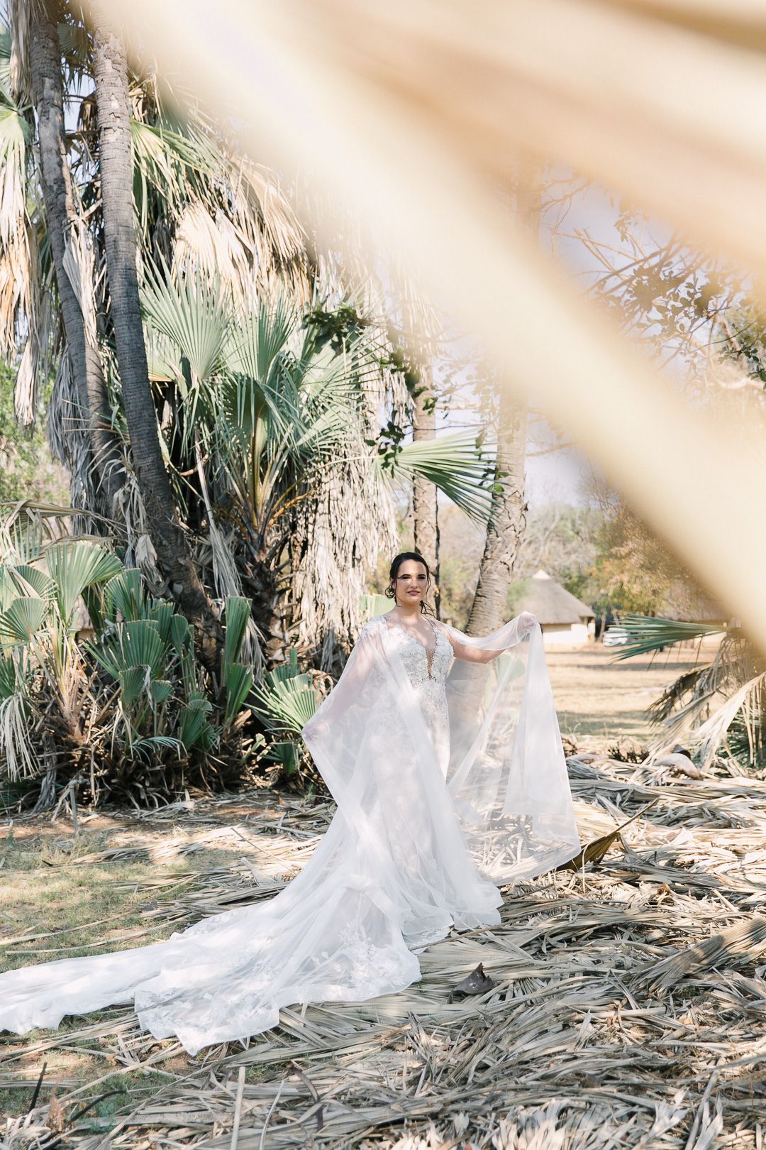 An editorial style bridal portrait of Johane in her custom made Casper Bosman  wedding dress.