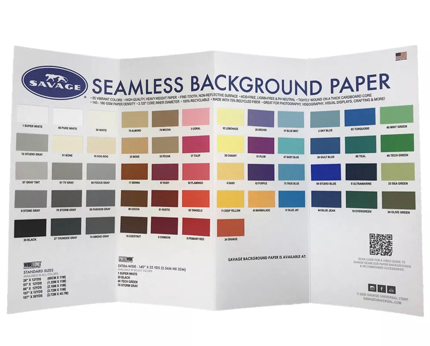 Color swatch sample card showing seamless background paper options in various shades.