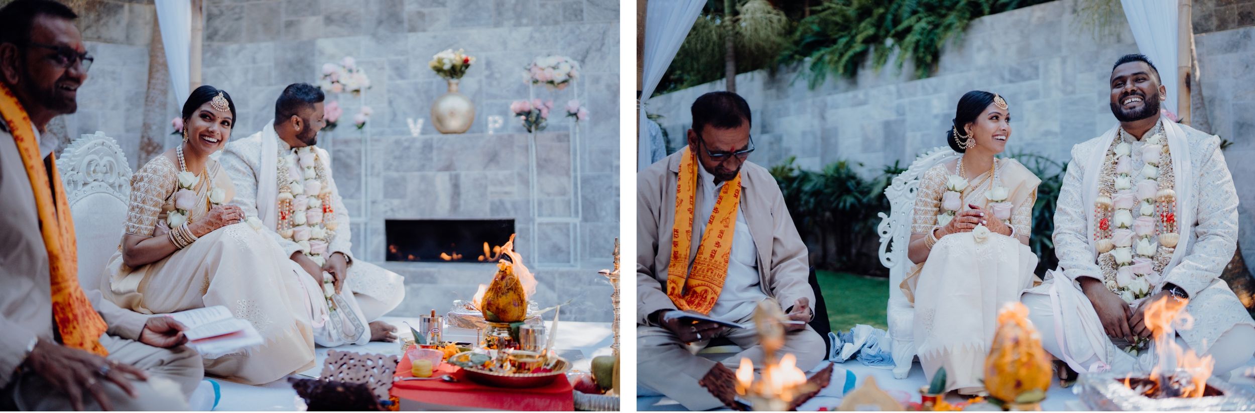 Traditional Indian wedding ceremony featuring ritual elements and decorative setup.