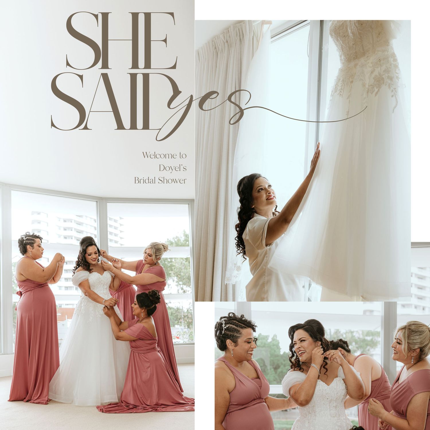 Wedding party shares joyful moments in elegant pink bridesmaid dresses during traditional pre-ceremony preparations.