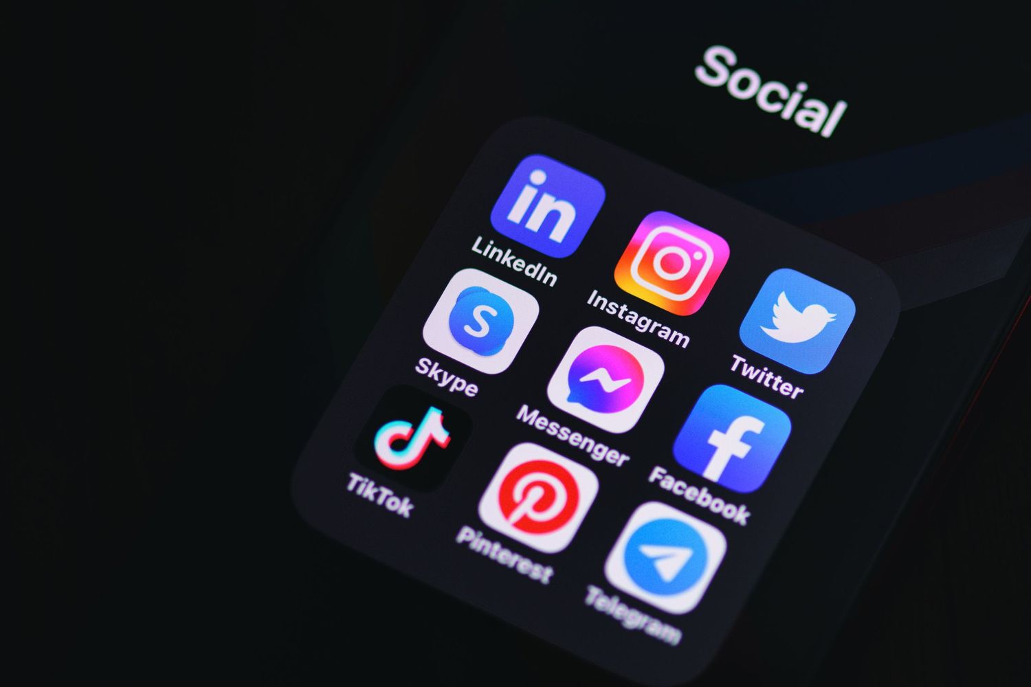 Social media icons, linkedin, instagram, twitter, skype, messenger, Facebook, TikTok, Pinterest and telegram