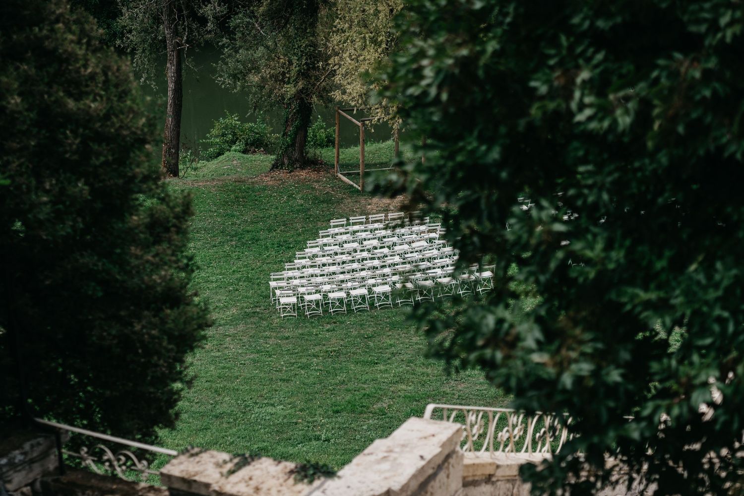 aerial view of ceremony at Chateau Lagorce