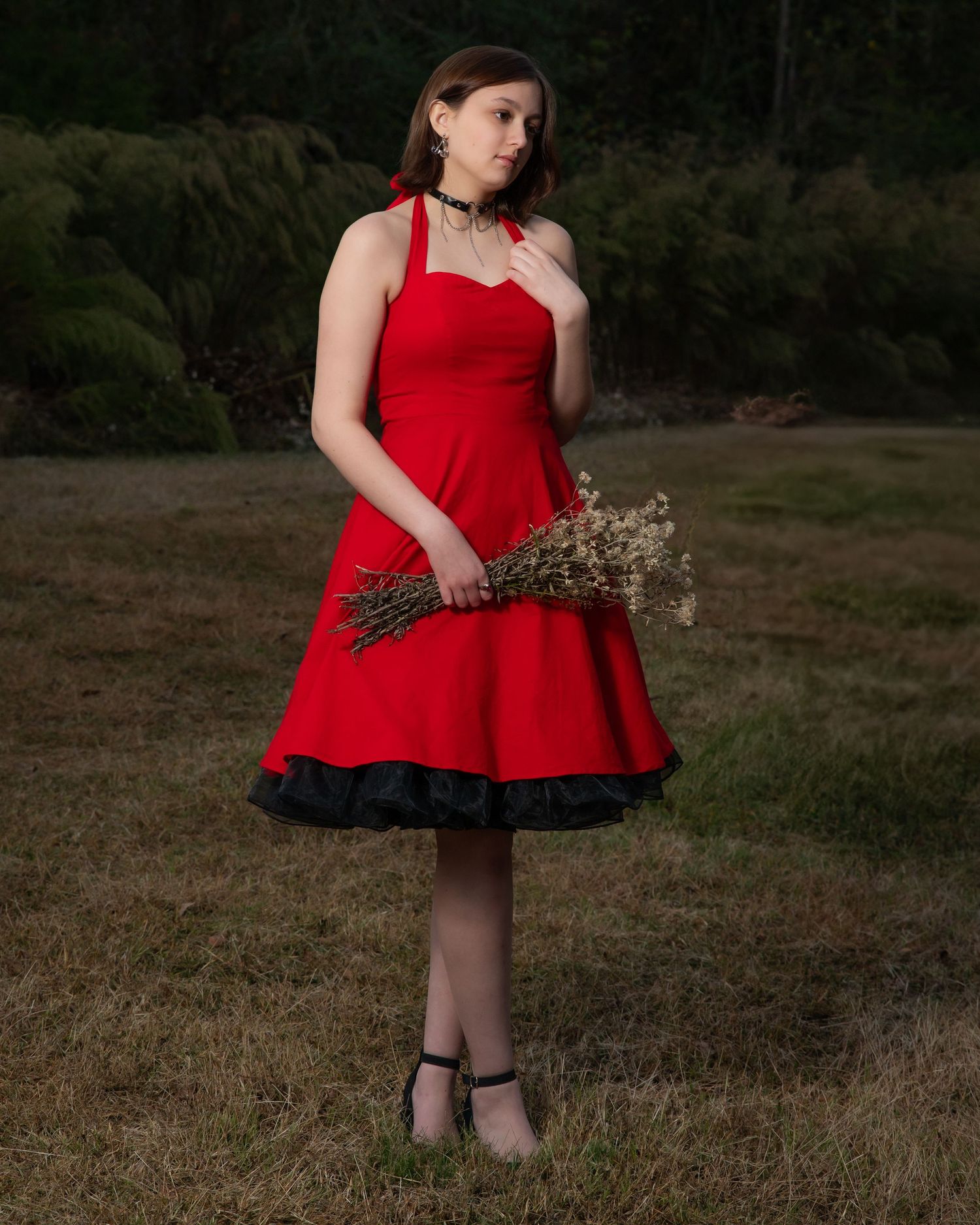 Teen Senior portrait for Powdersville High School in red dress, Upstate South Carolina, Greenville, Fountain Inn