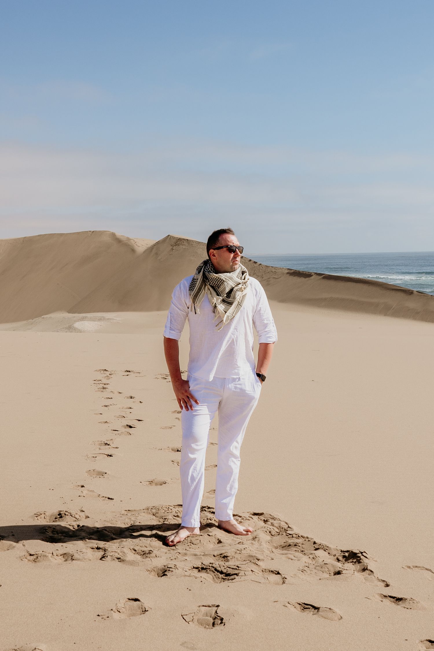 Clint Swindell in Africa posing in Namibia.