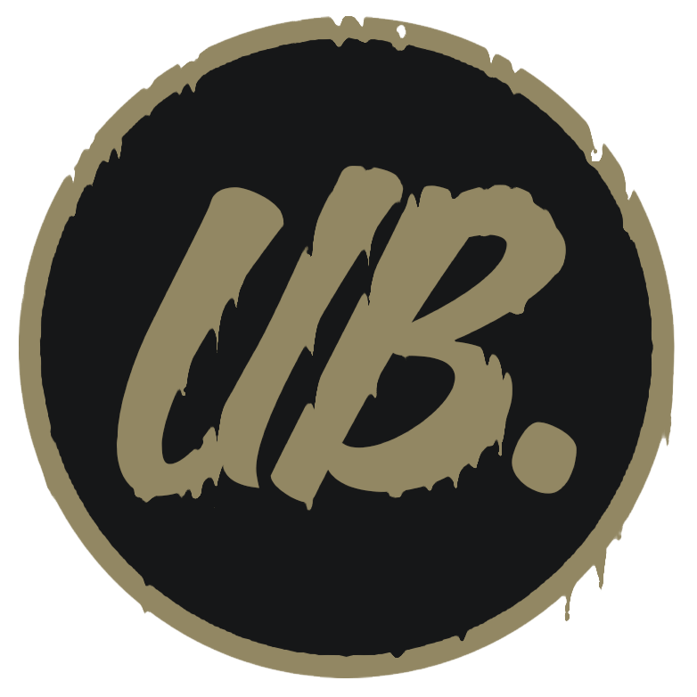 Circular black and gold logo design featuring UB text in grunge style.