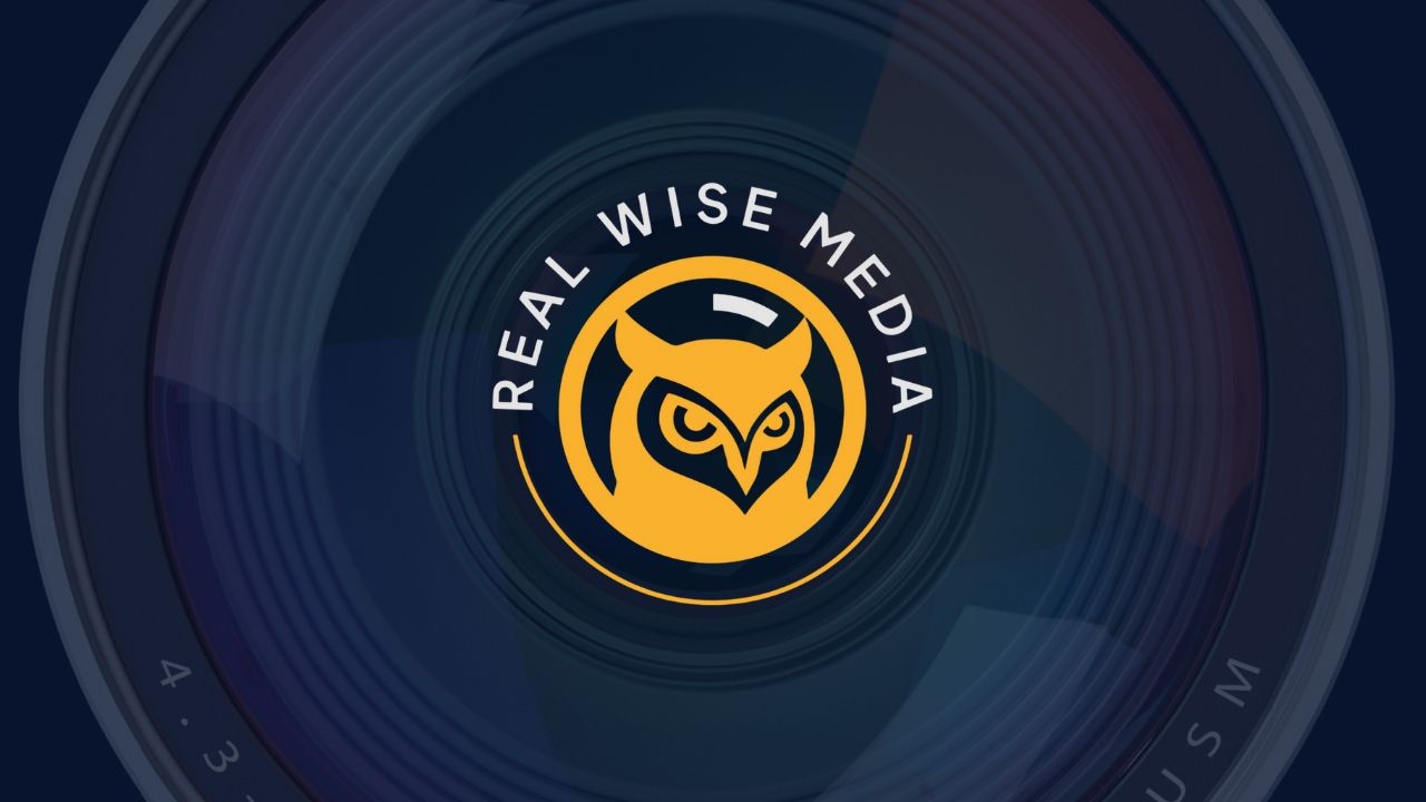 Circular dark logo design with owl symbol and yellow accents on black background.