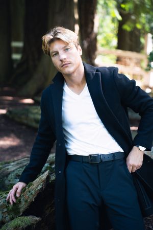 Nikolay Koltslov posing wearing a jacket.