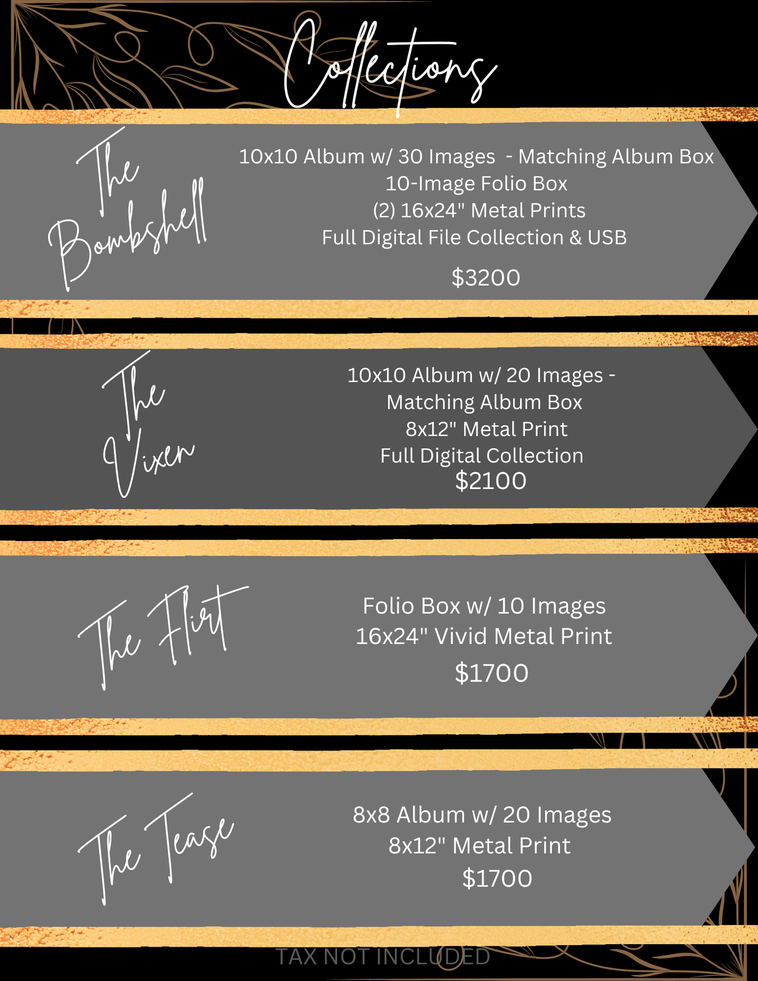 Melissa Simonetti photography boudoir collections price sheet. Midlothian, Texas
