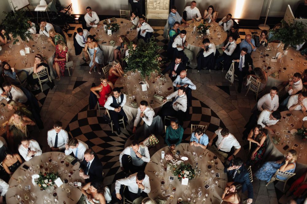 Photographs of wedding guests from above