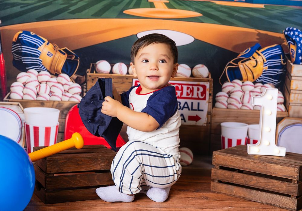 Baseball themed photo collage with baseballs, wooden bats, and vintage equipment arranged on rustic wooden surfaces.