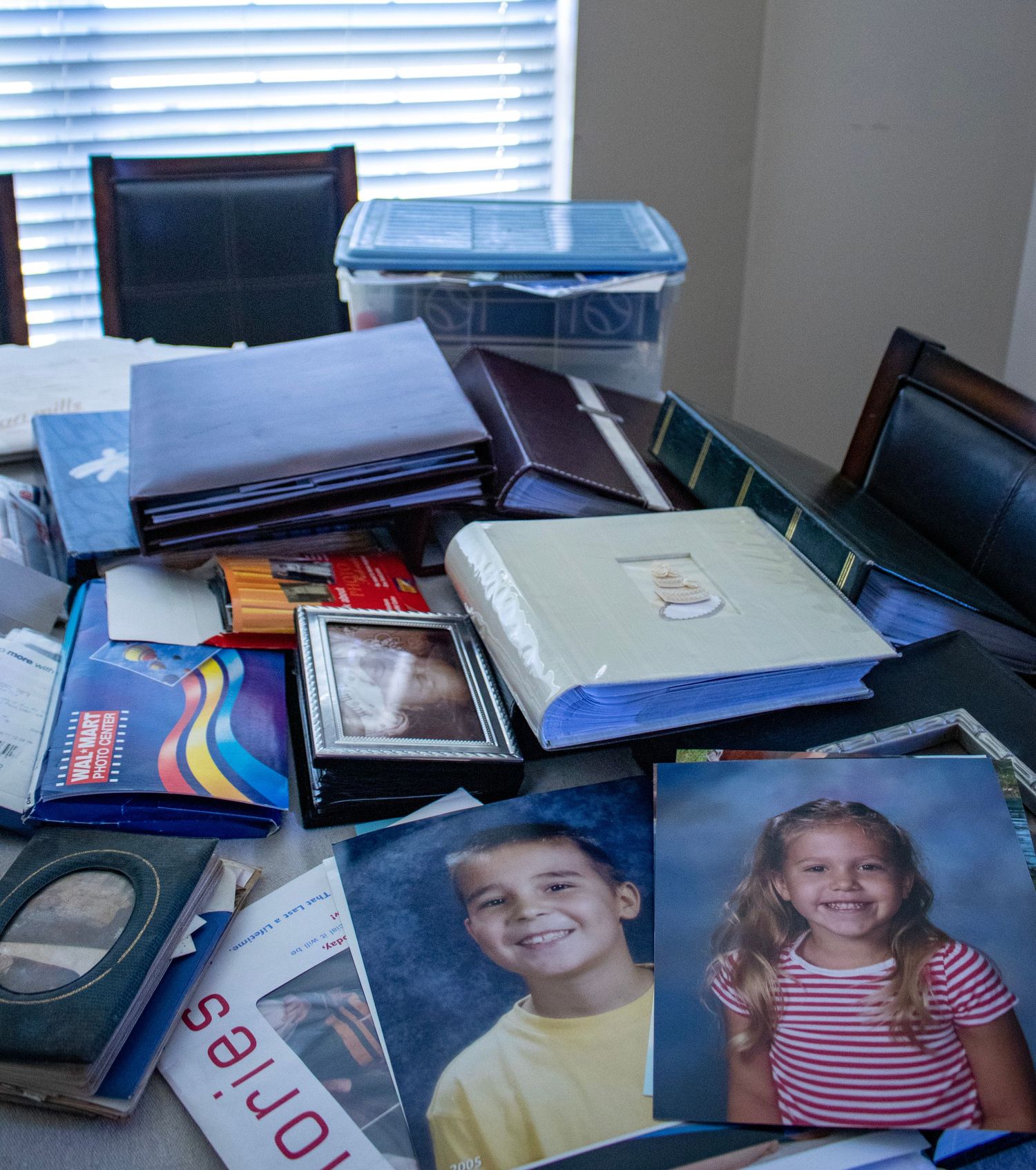 Massive photo albums on a table