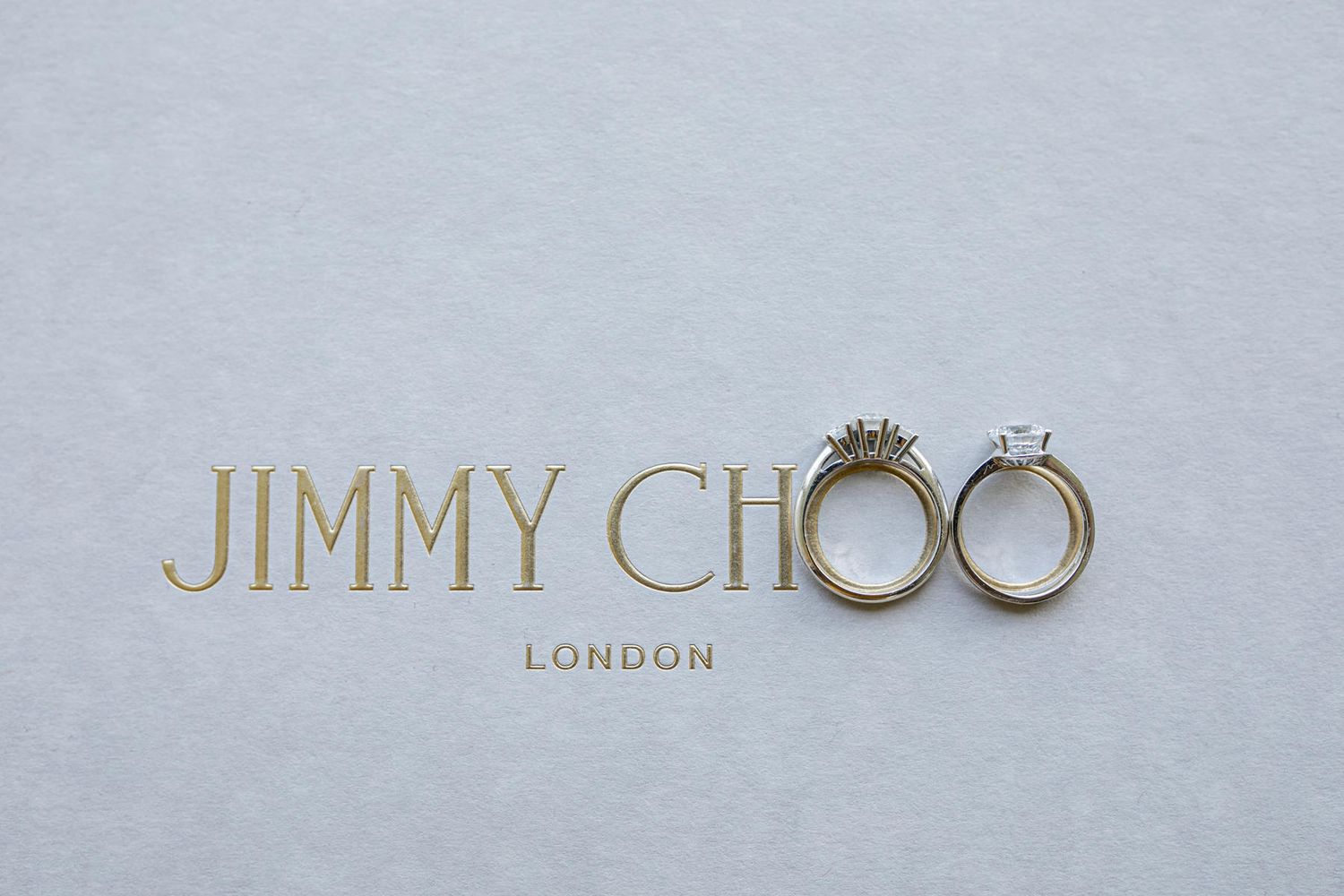 Jimmy Choo luxury bridal shoe branding and logo display.
