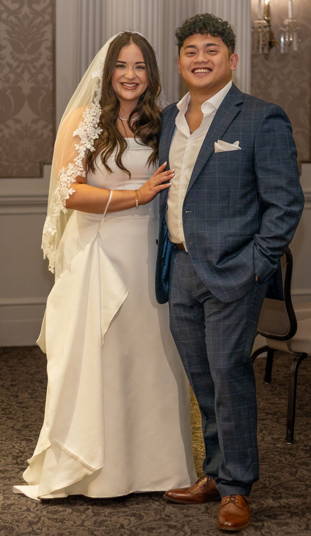 Bride and groom at wedding reception.