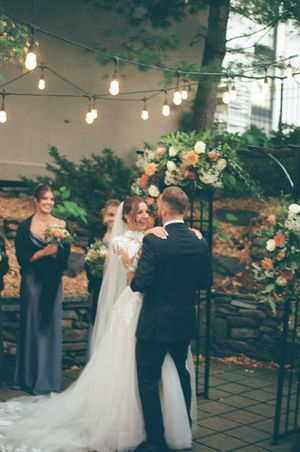 The moment after the first kiss between bride and groom captured on film