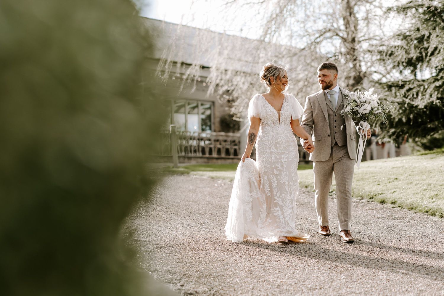 couple going for a walk at Yorkshire Wedding Barn