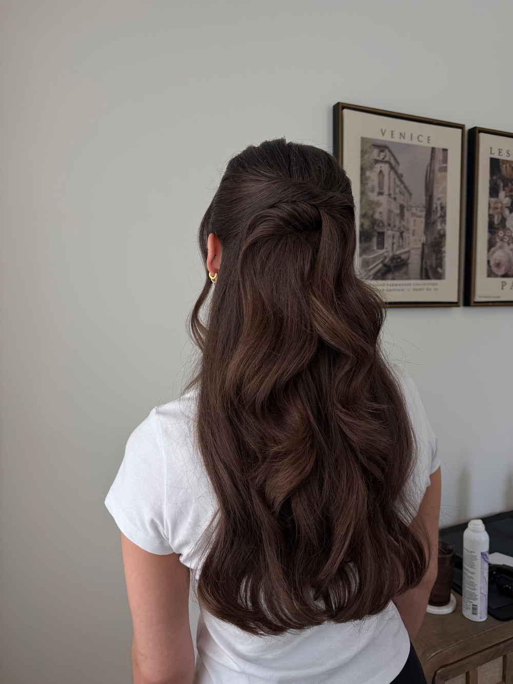 Elegant, clean, bridal half up, half down