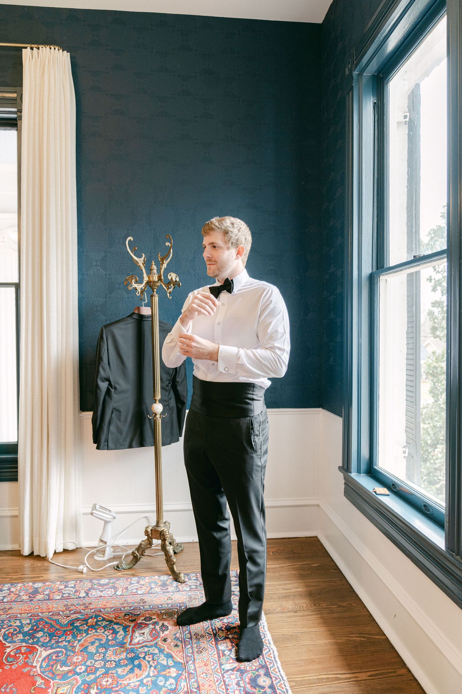 Woodbine Mansion Round Rock Austin Texas Winter Wedding Fine Art Editorial Photography Groom bow tie European Videograph
