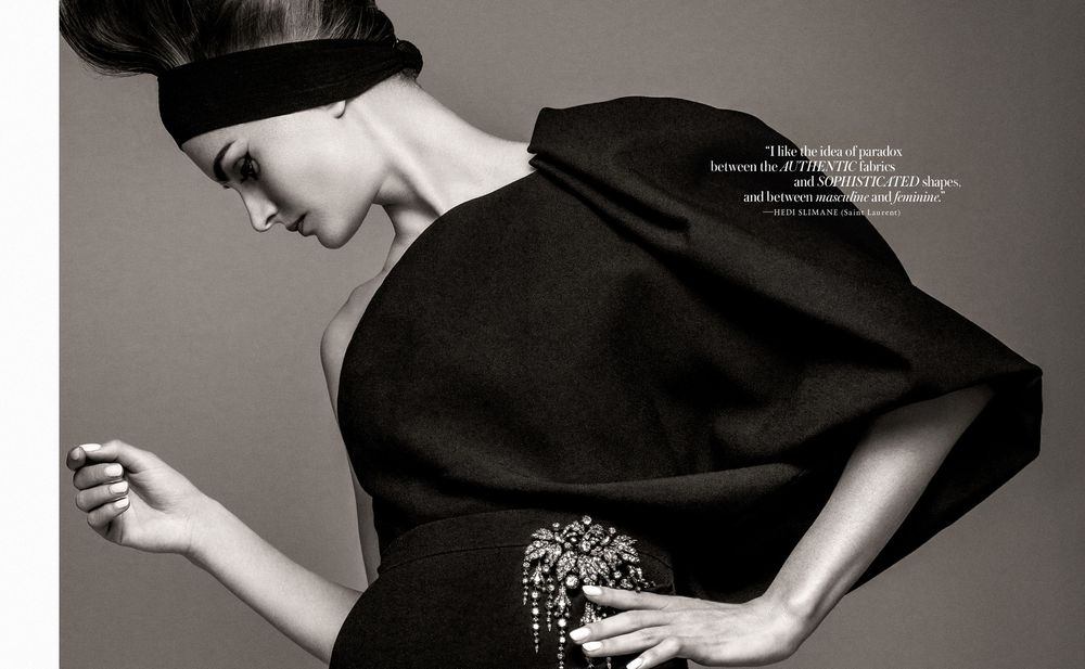 A series of black and white fashion photographs showing elegant poses and dramatic lighting effects.