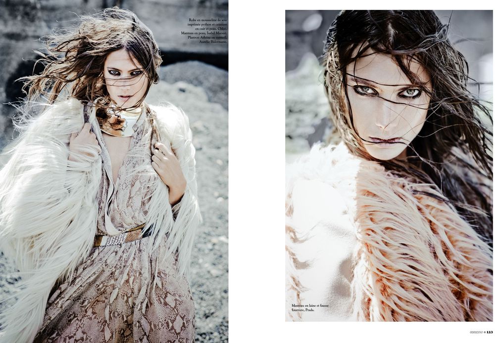 A collection of ethereal fashion photographs featuring flowing peach-colored garments against muted backgrounds.