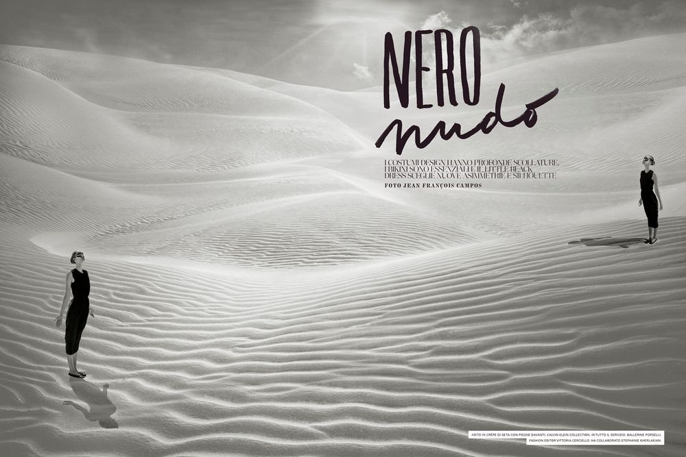 A series of black and white photographs showing a solitary figure walking across rippling sand dunes in dramatic light.