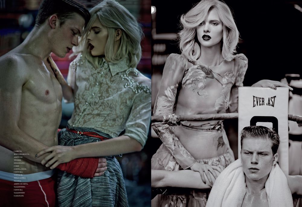 Stylish fashion editorial combining color and black-and-white photos showing romantic and edgy aesthetics.