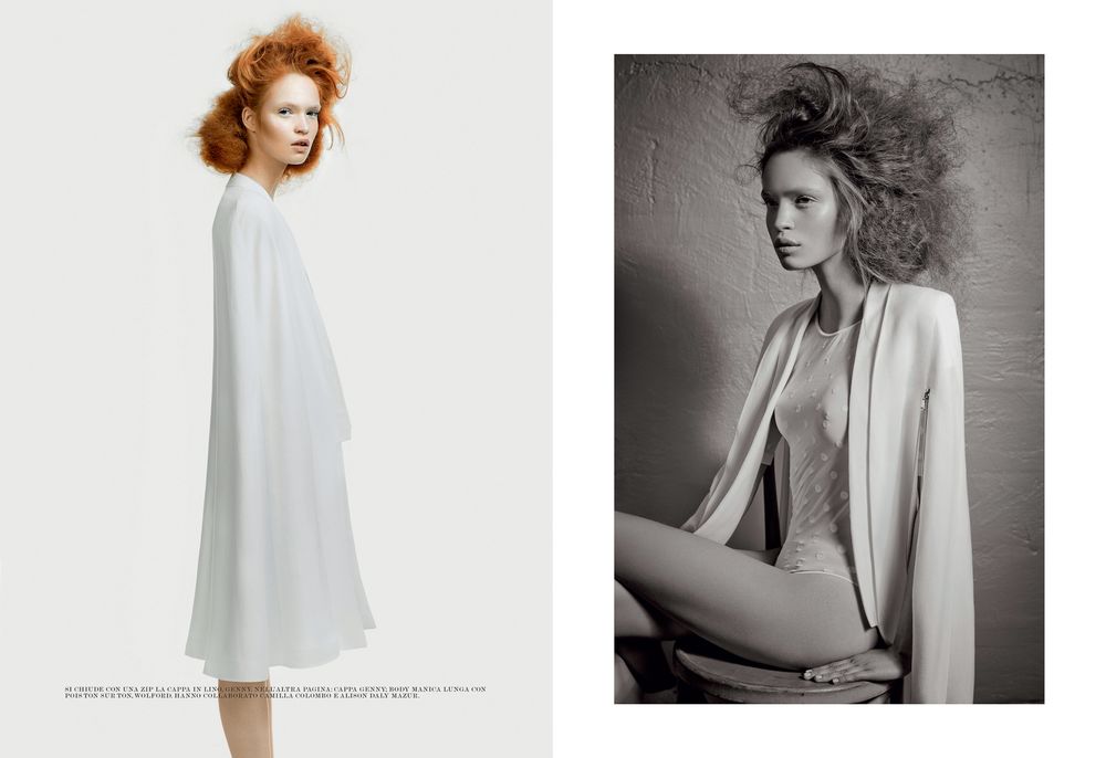 Fashion editorial spread showing artistic black and white photography with minimalist styling.