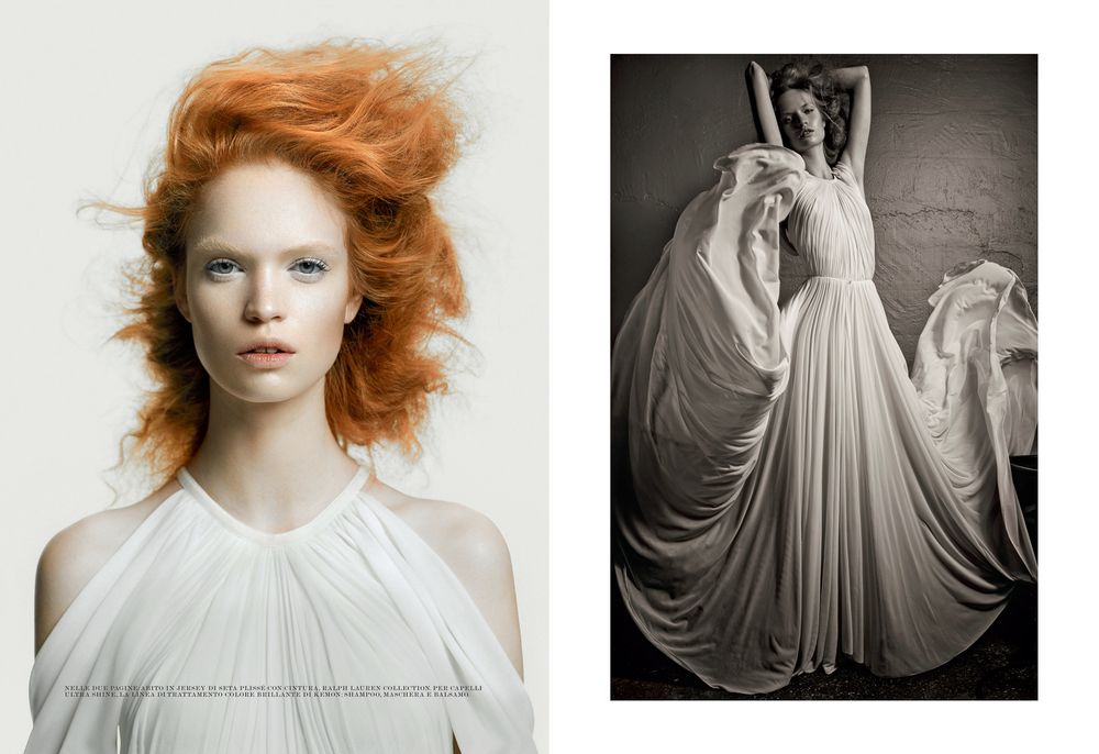 Ethereal fashion photography series featuring flowing white fabric and dramatic lighting effects.