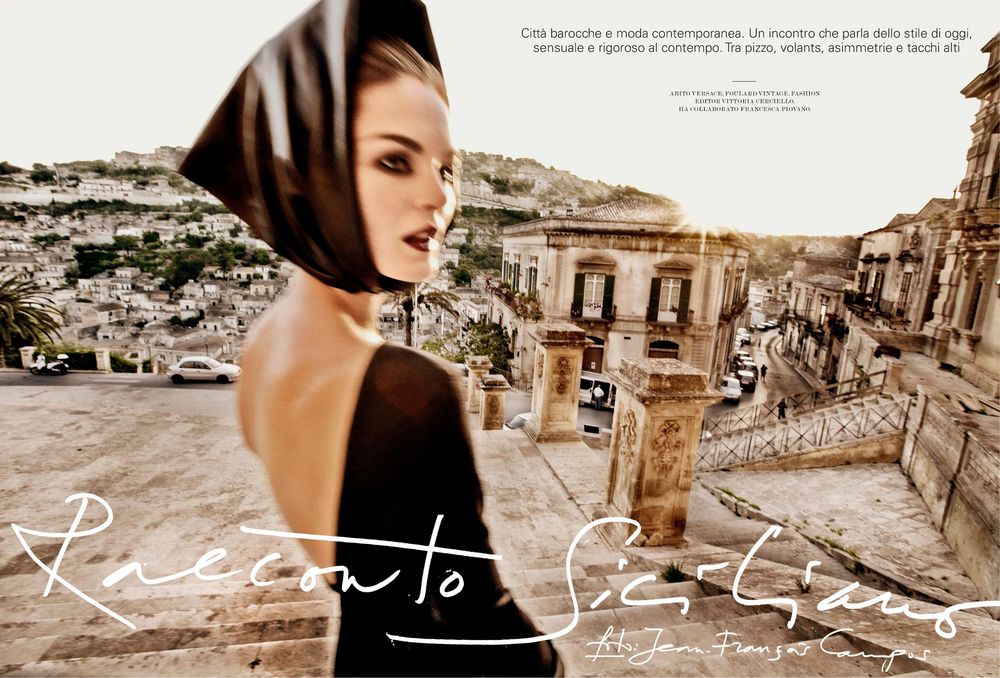 A vintage-style fashion photo series showing a model against ancient ruins and Mediterranean architecture.