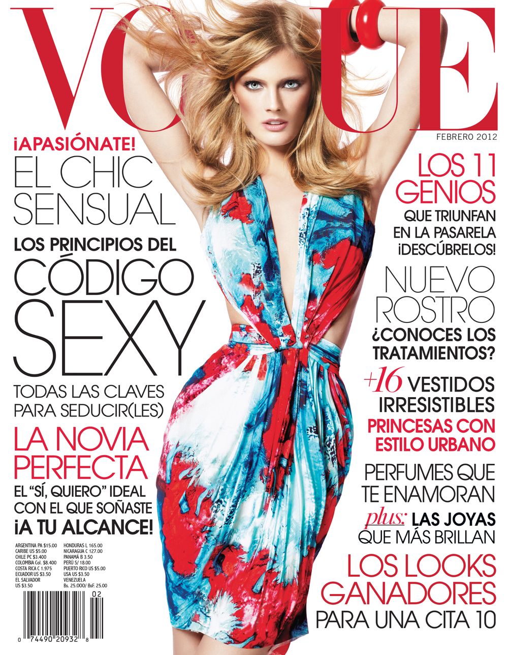 Fashion magazine covers featuring vibrant red and blue styling with dramatic flowing fabric and text overlays.