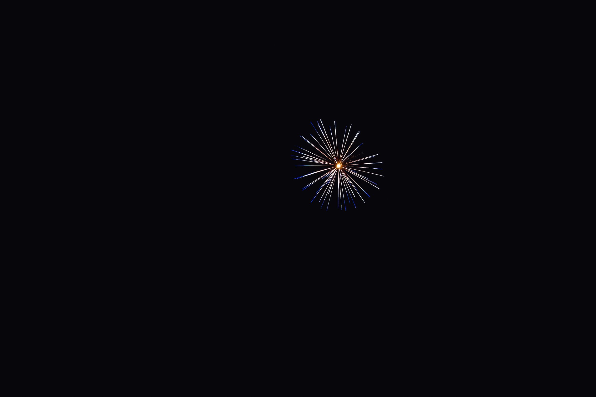 A colorful firework bursts in the night sky in six sequential frames showing its sparkling explosion pattern.