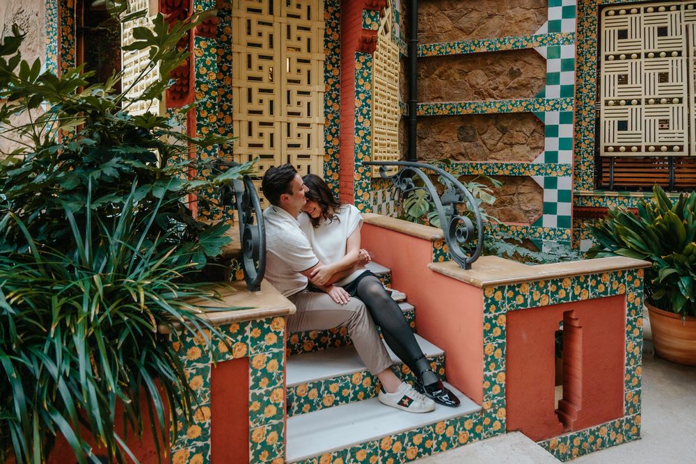Gaudí tiles and engagement photo