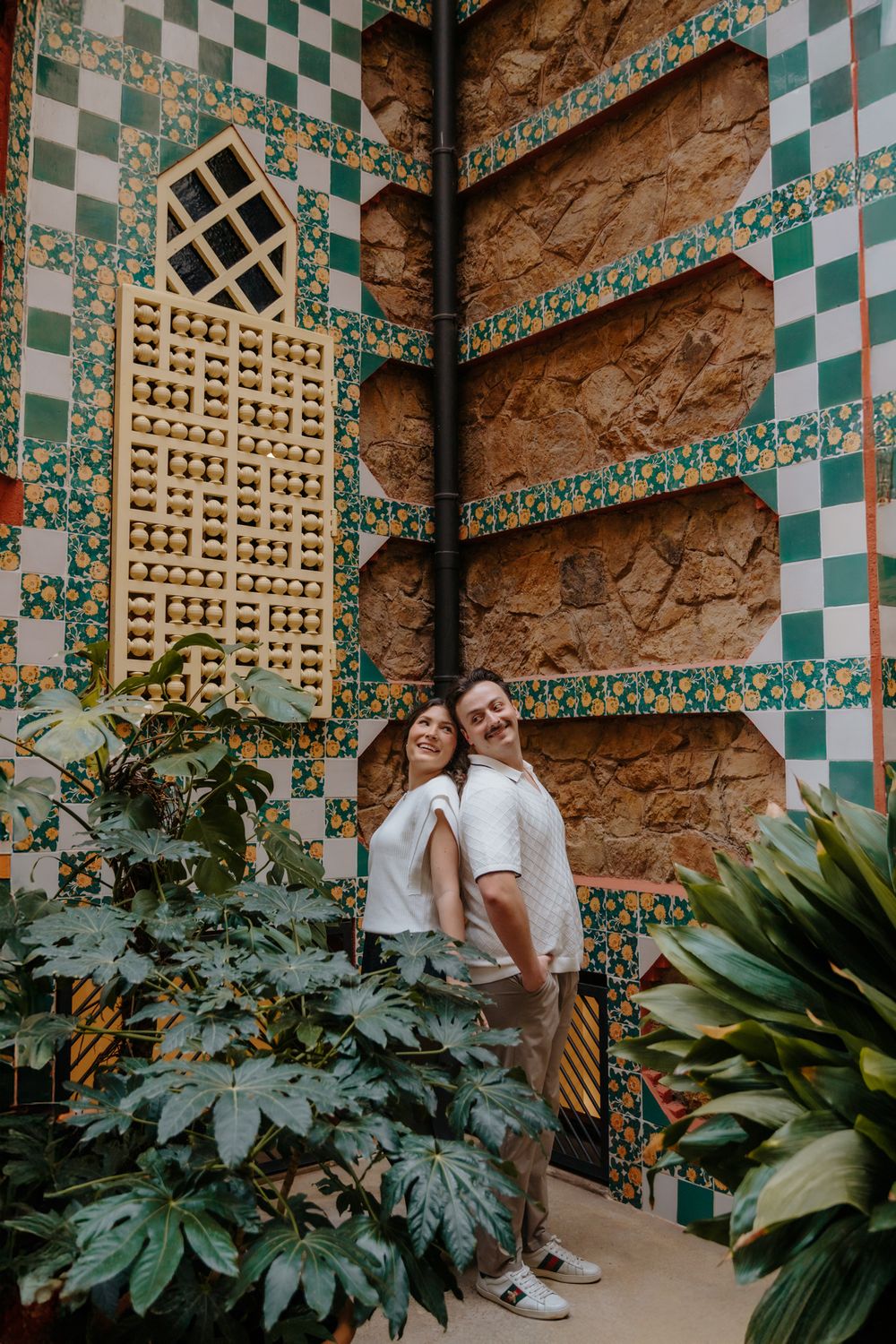 Casa Vicens colorful wall behind couple