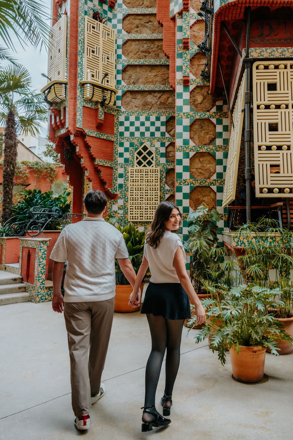 Casa Vicens colorful wall behind couple