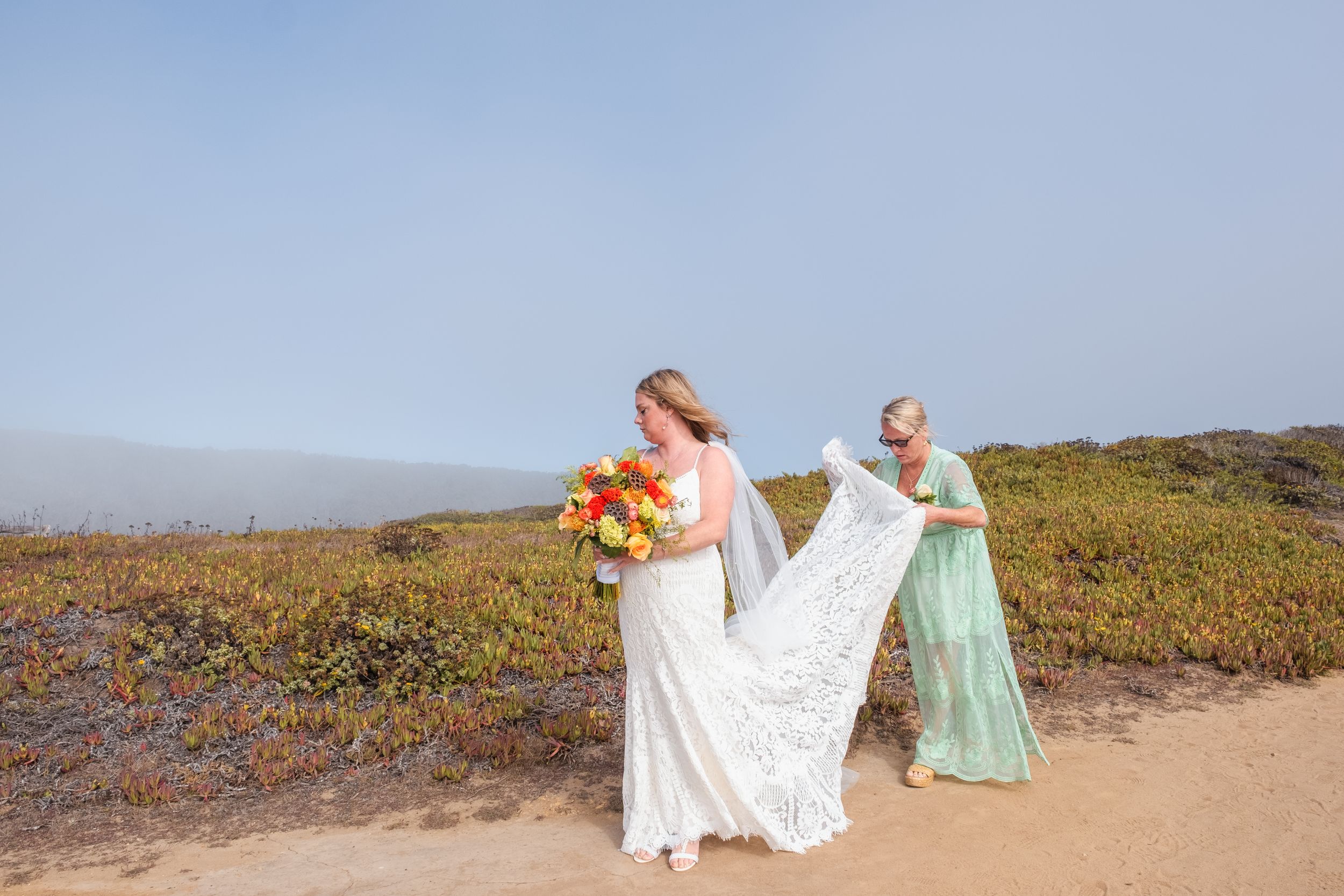 bride walking during an elopement.