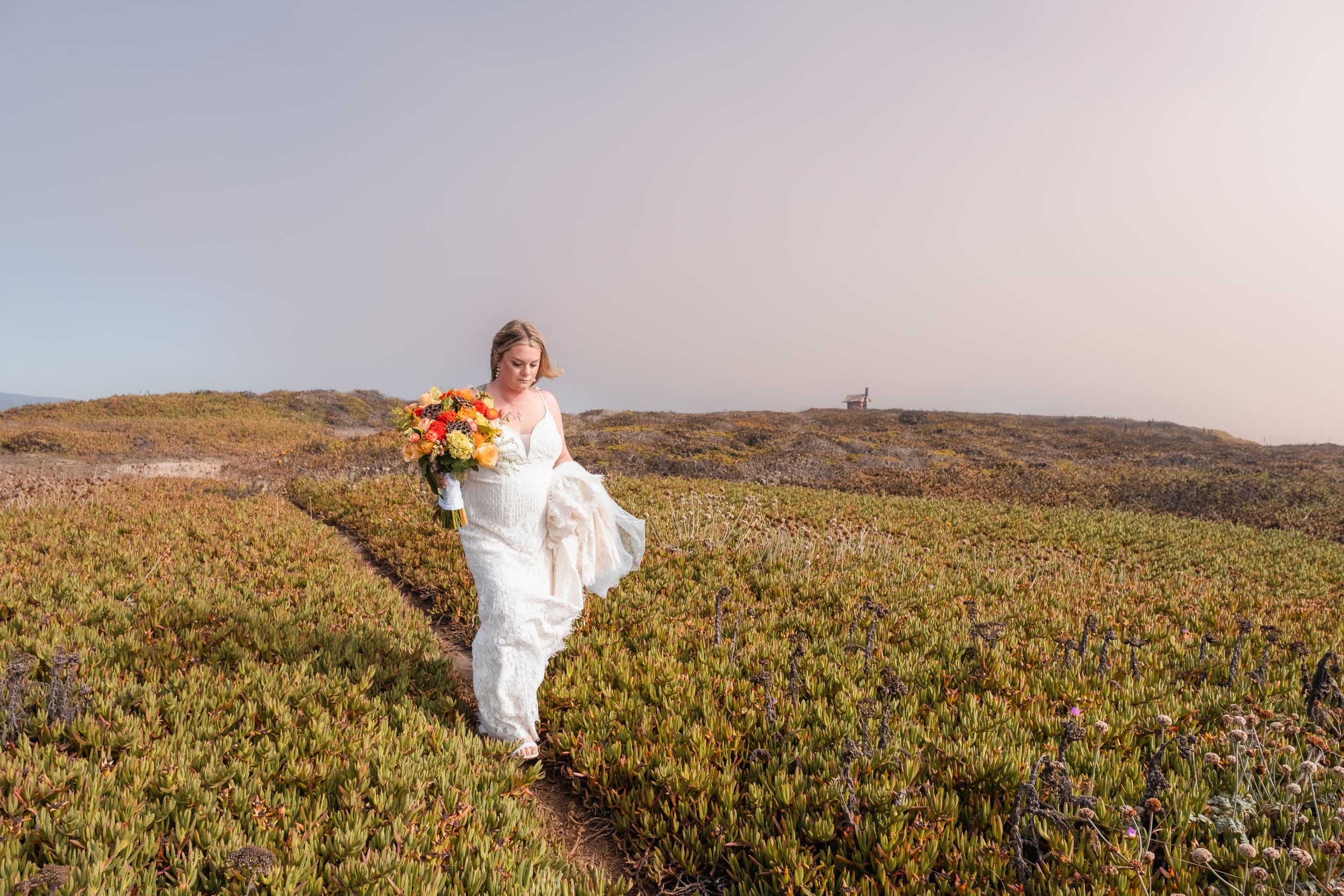 bride walking during an elopement.
