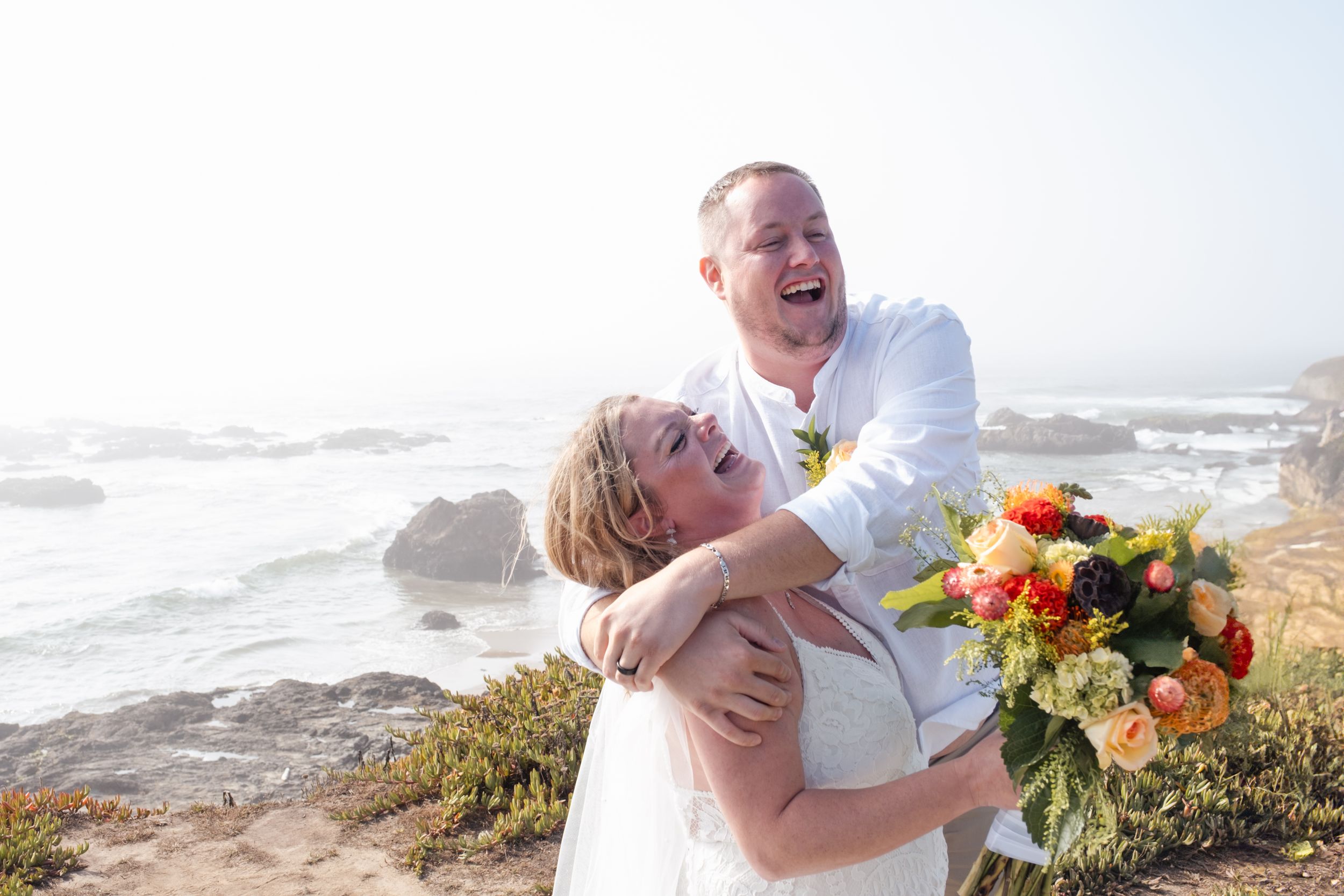 newly wed couple sharing a laughter.