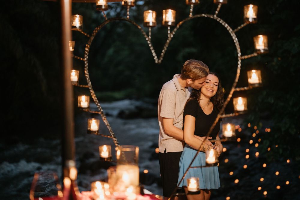 Romantic Bali proposal photoshoot at The Samaya Ubud surrounded by nature.