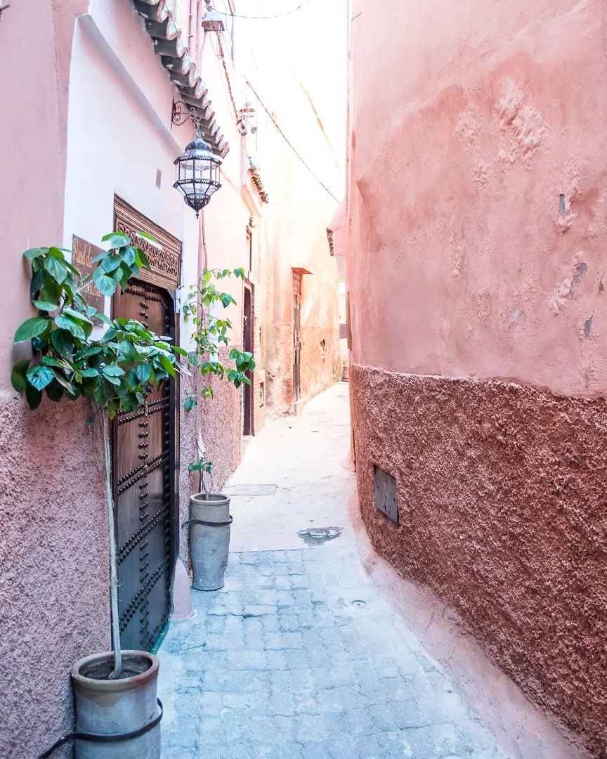 The narrow pink alleyways of the old medina.
