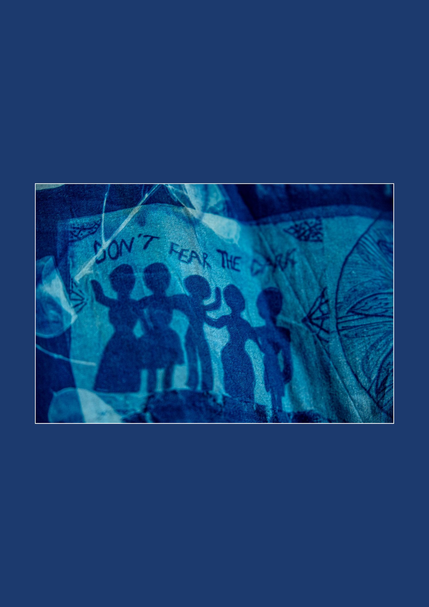 '16 Days of Activism against Gender-Based Violence',  cyanotype detail on a panjabi  to show zero tolerance for violence against women