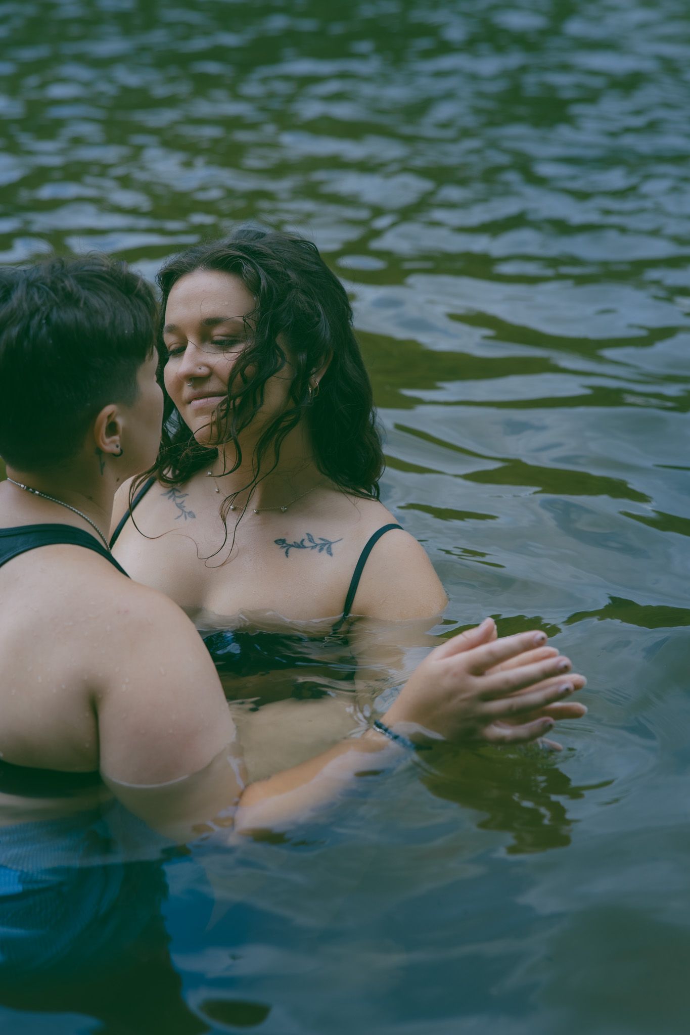 lgbtq adventure elopement queer couple alternative wedding asheville NC SC TN GA lake swimming romantic moody photographer